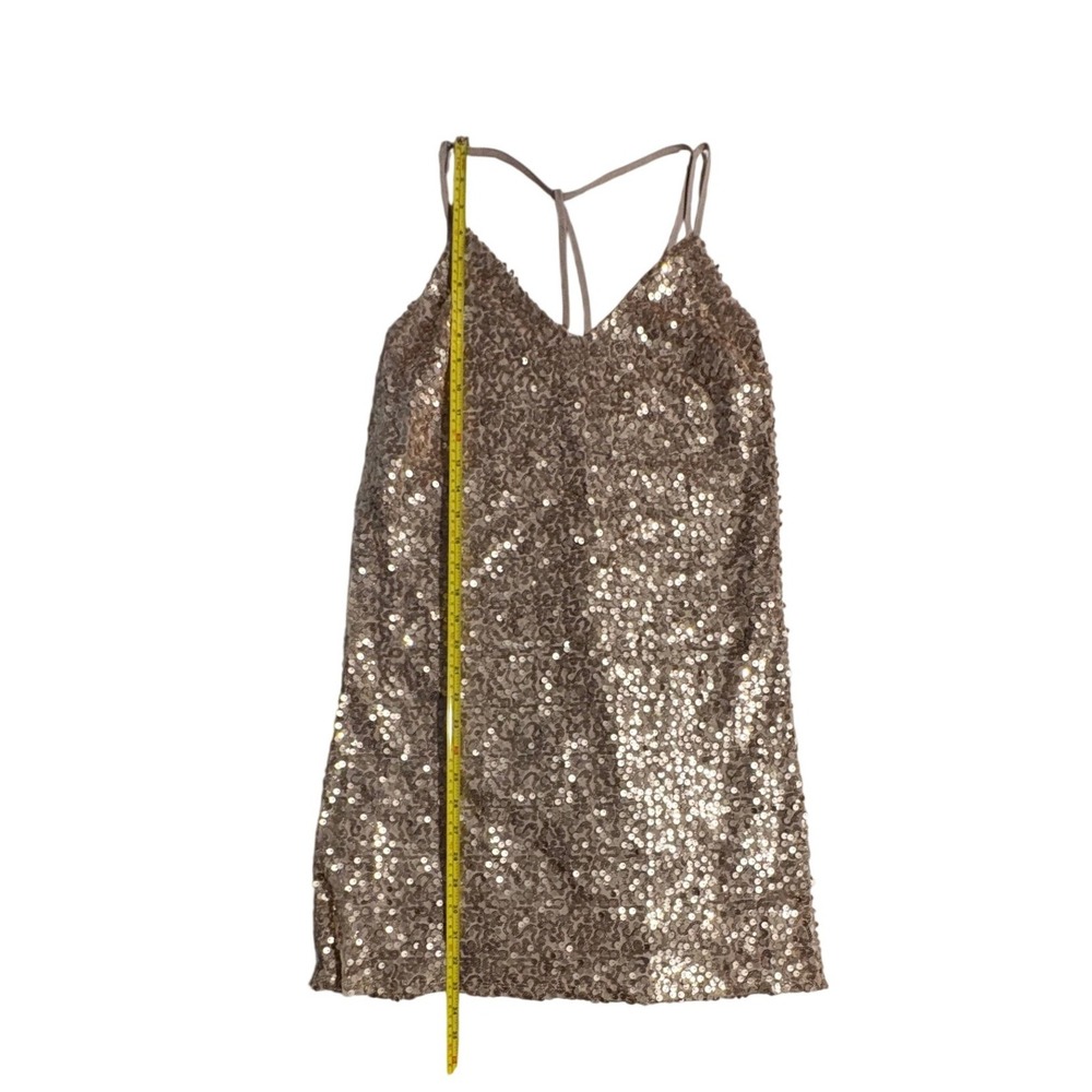 Rose Gold Sequin V-Neck T-Back Mini Shift Dress Party Going Out Womens Small - Picture 4 of 7